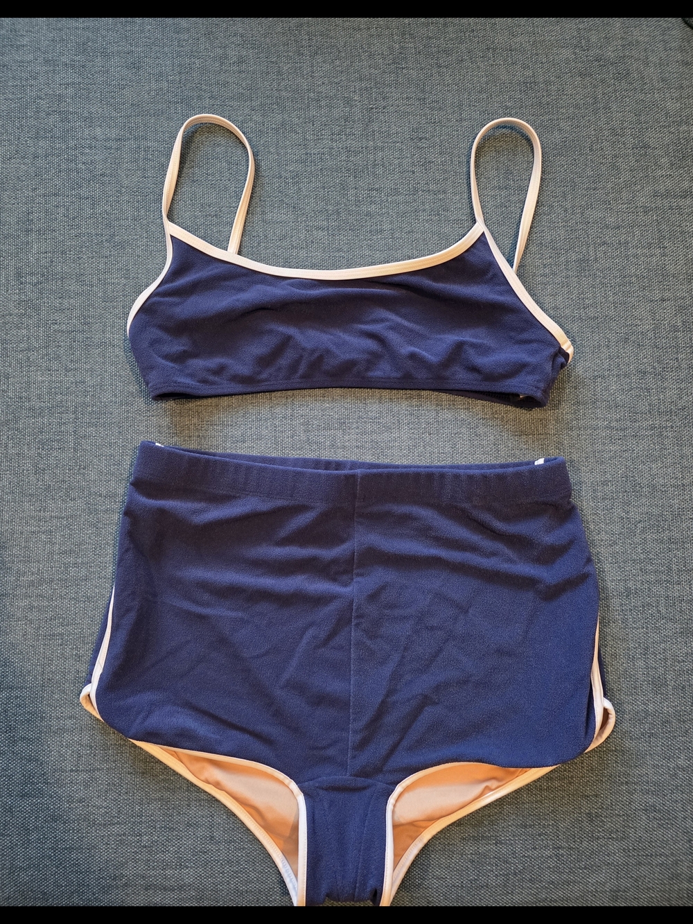 Women’s Navy and Peach High-Waist Bikini Set - [Brand]